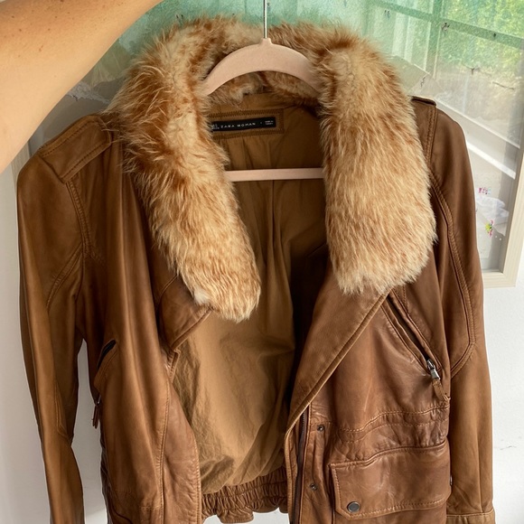 Zara leather jacket. Size S. Brown - Picture 1 of 2